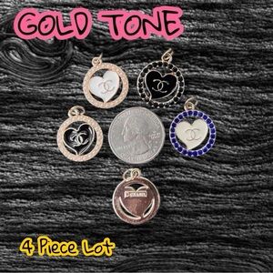 Lot Of 4 CC Round Hearts Zipper Pull Button Charms 22mm